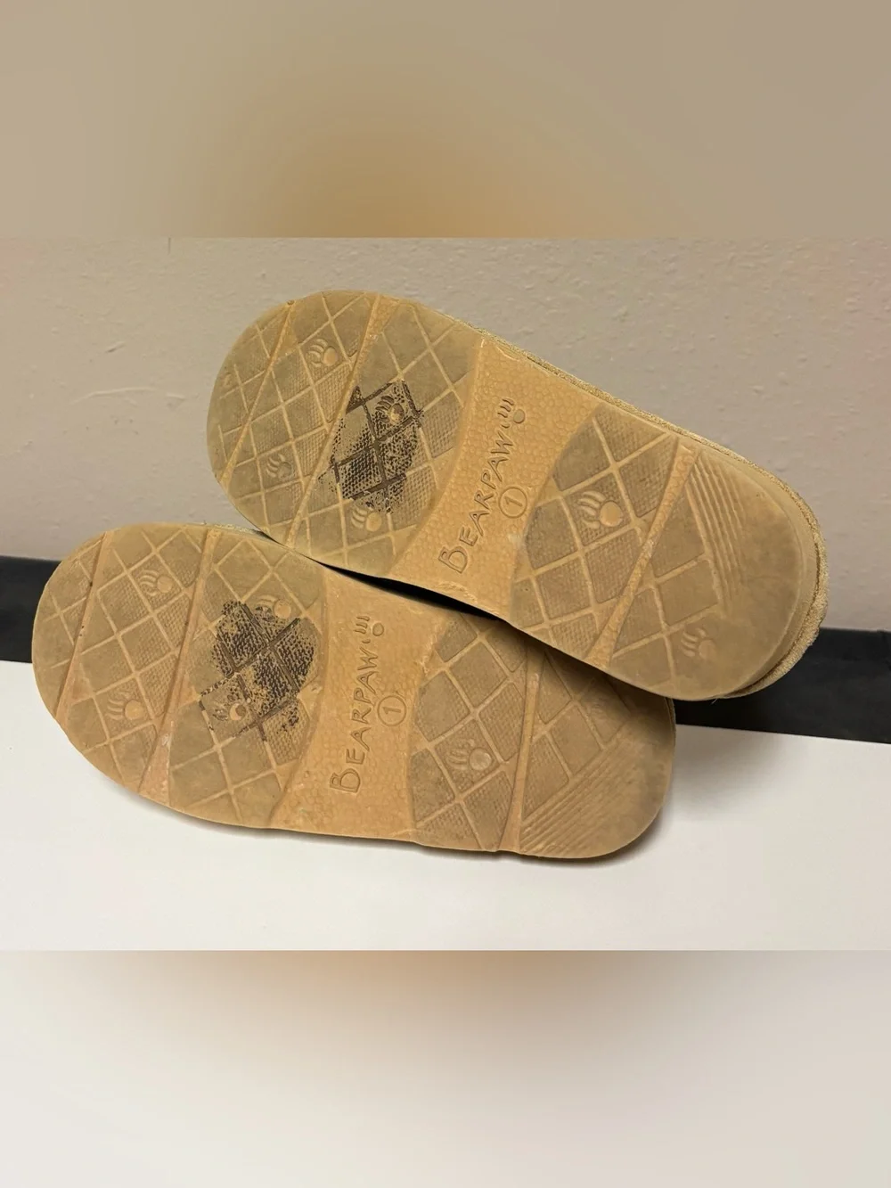 BearPaw Kids Slip-On Loafers in Tan with Patterned Trim